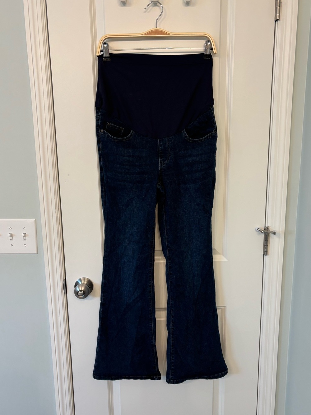 Dark Blue Maternity Flare Jeans with Stretch Panel
